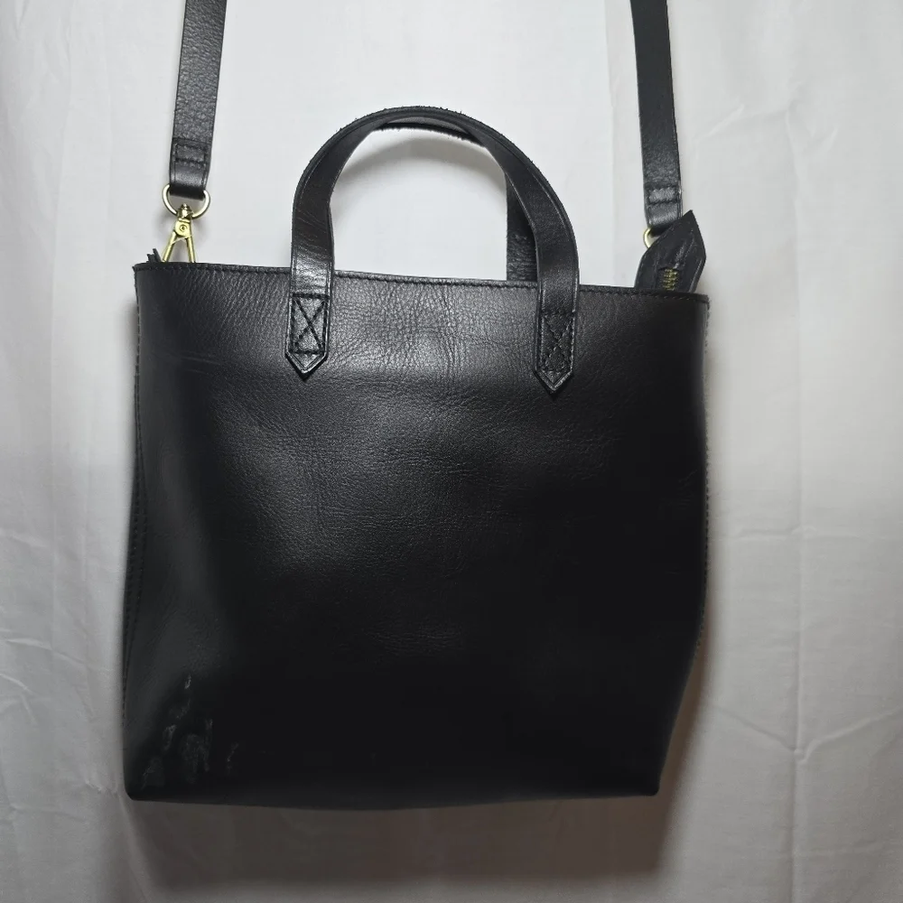 NWT Madewell Black Cow Leather Zip Top Transport Crossbody Bag Top Handle Purse - Picture 4 of 15